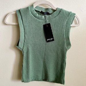 Nasty Gal NWT Green Ribbed Cropped Tank Top Size L